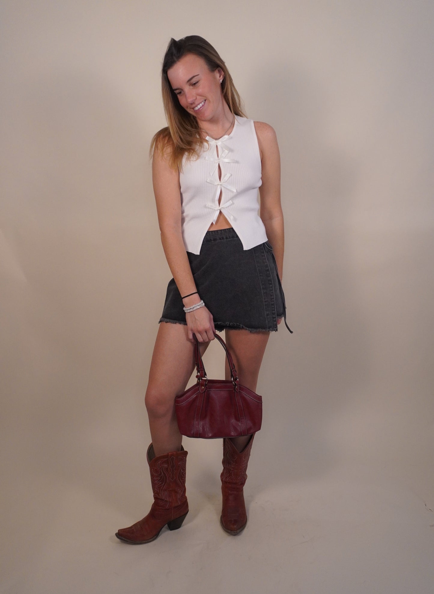 Callie Ribbed Bow Tank