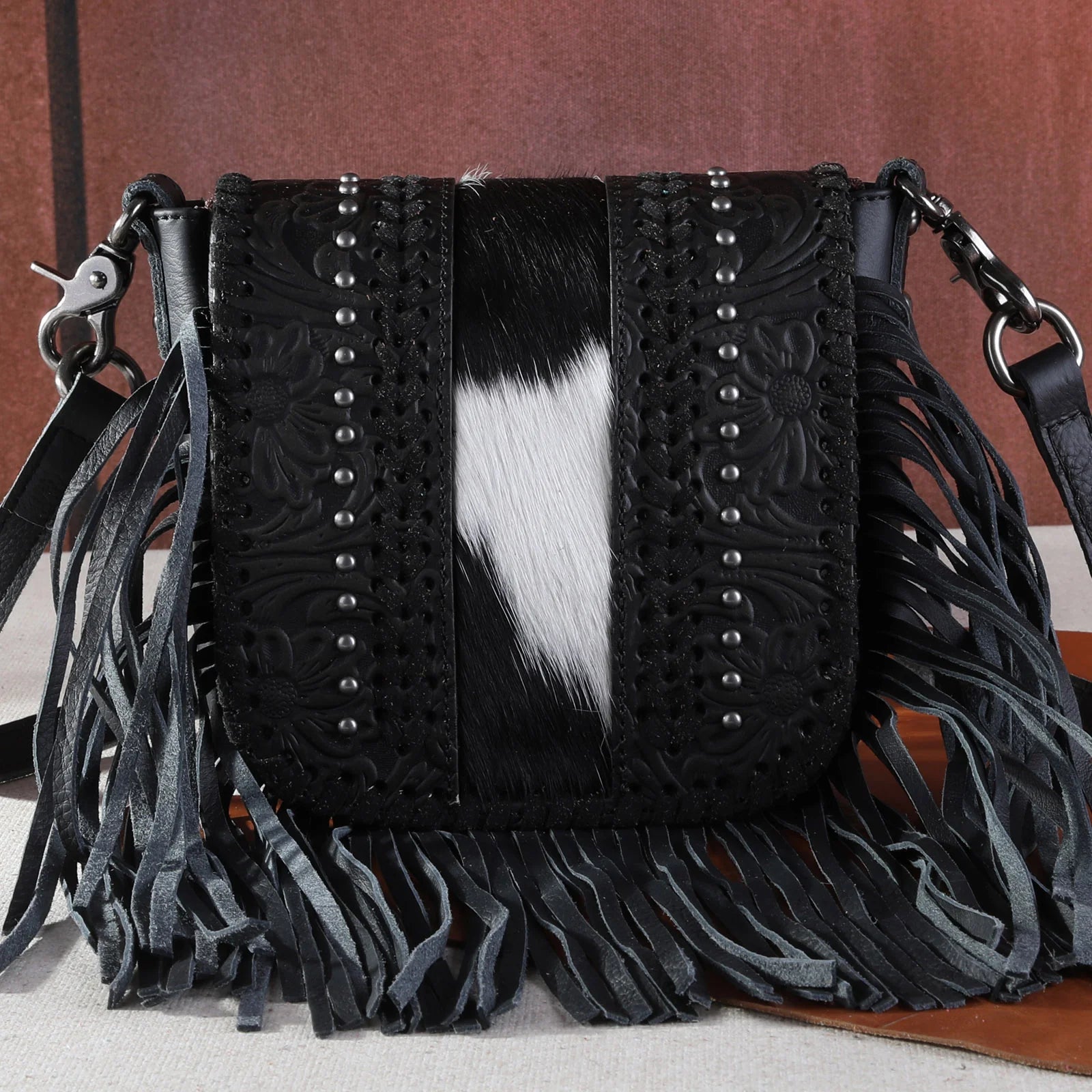 Black fringe crossbody purse shop