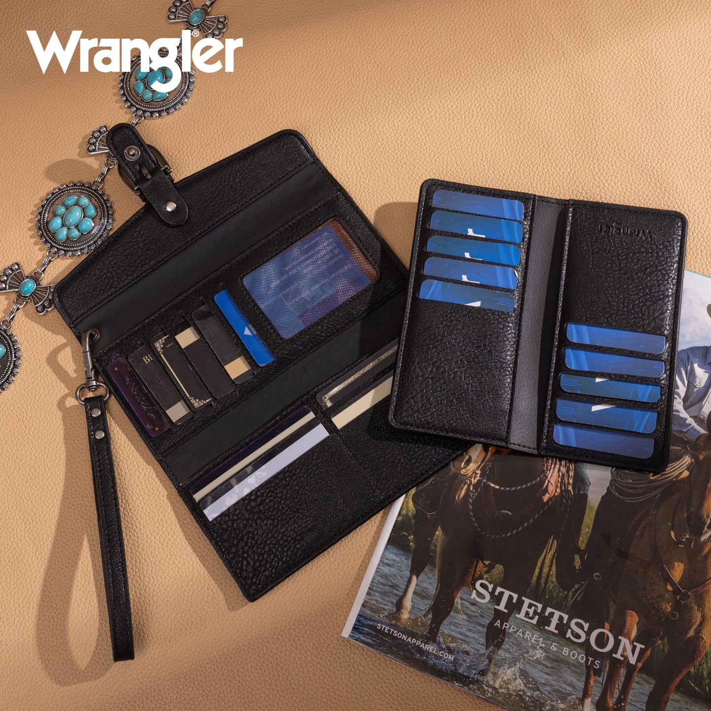 Wrangler Cow Print Wallet/Wristlet- Black