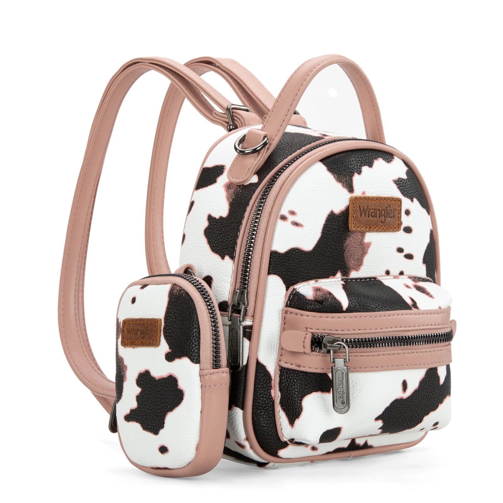 Wrangler Cow Print Backpack With Coin Pouch - Pink *NEW in Package* Wrangler Cow Print Trimmed Mini Backpack With Coin Pouch  main image 3
