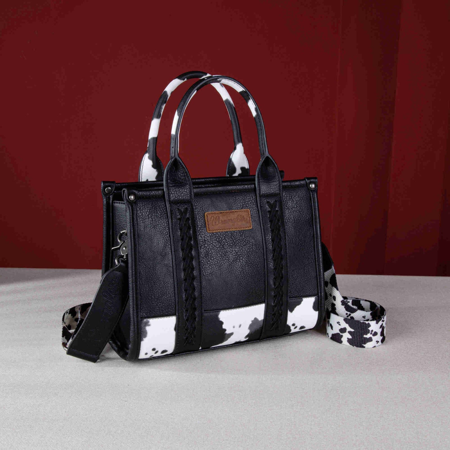 Wrangler Cow Print Crossbody Tote (Black)