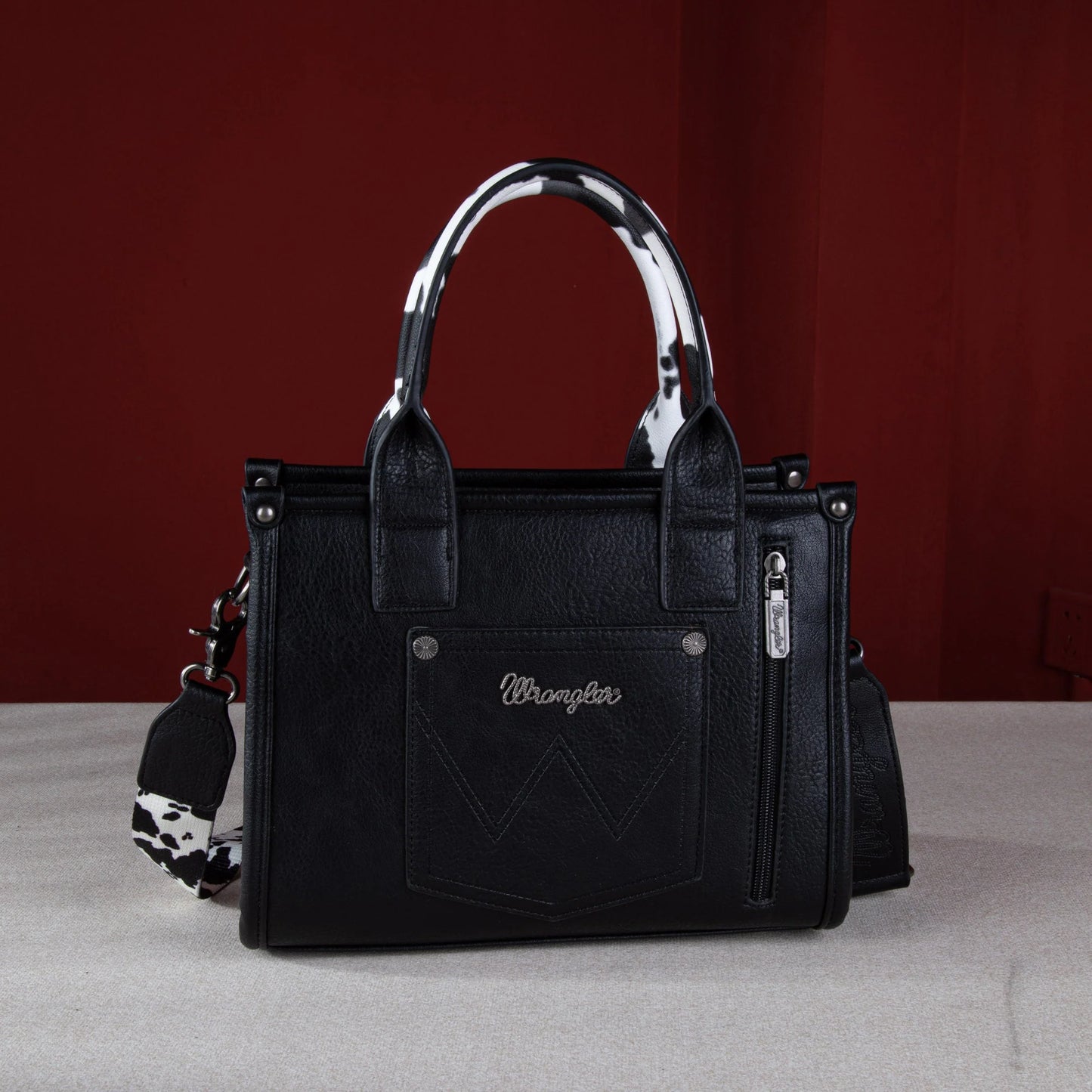 Wrangler Cow Print Crossbody Tote (Black)