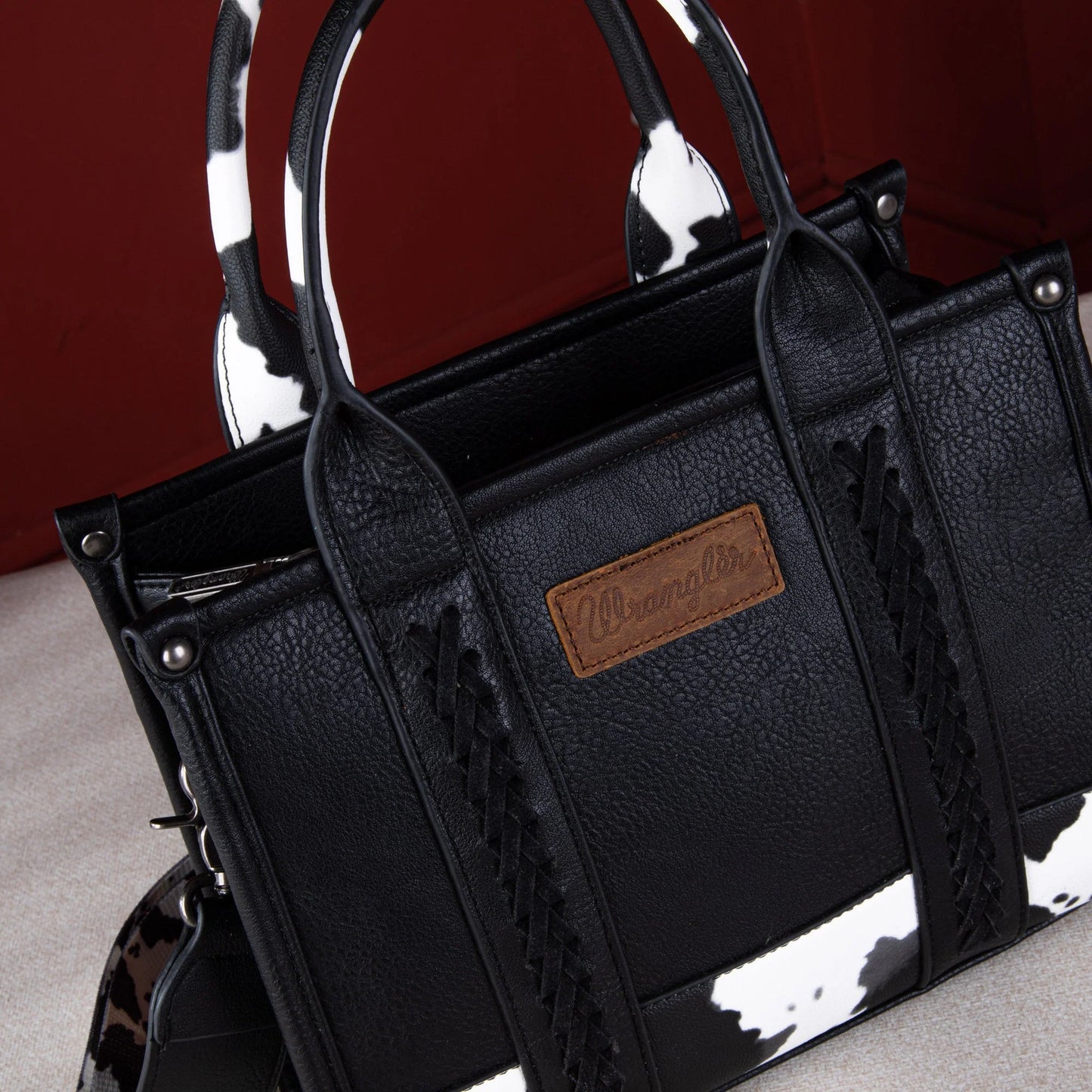 Wrangler Cow Print Crossbody Tote (Black)