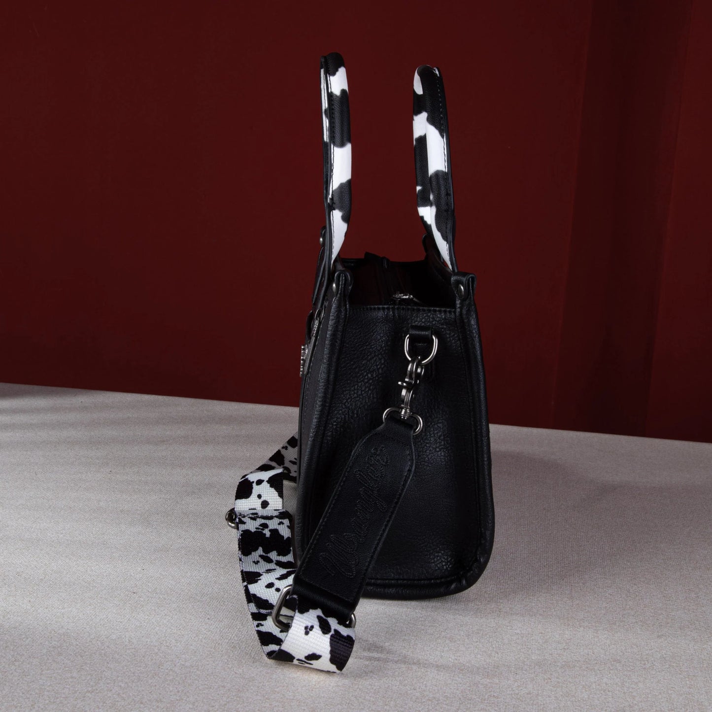 Wrangler Cow Print Trimmed Crossbody Tote | Black