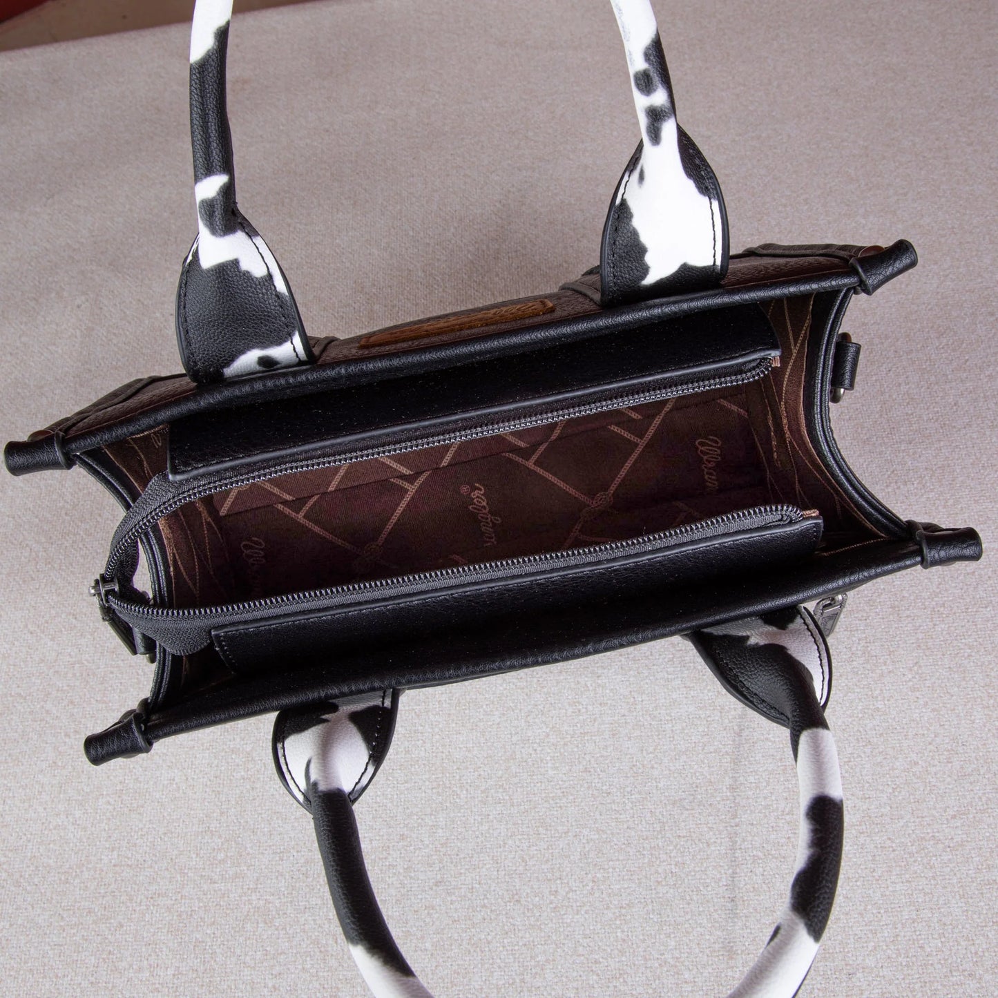 Wrangler Cow Print Crossbody Tote (Black)
