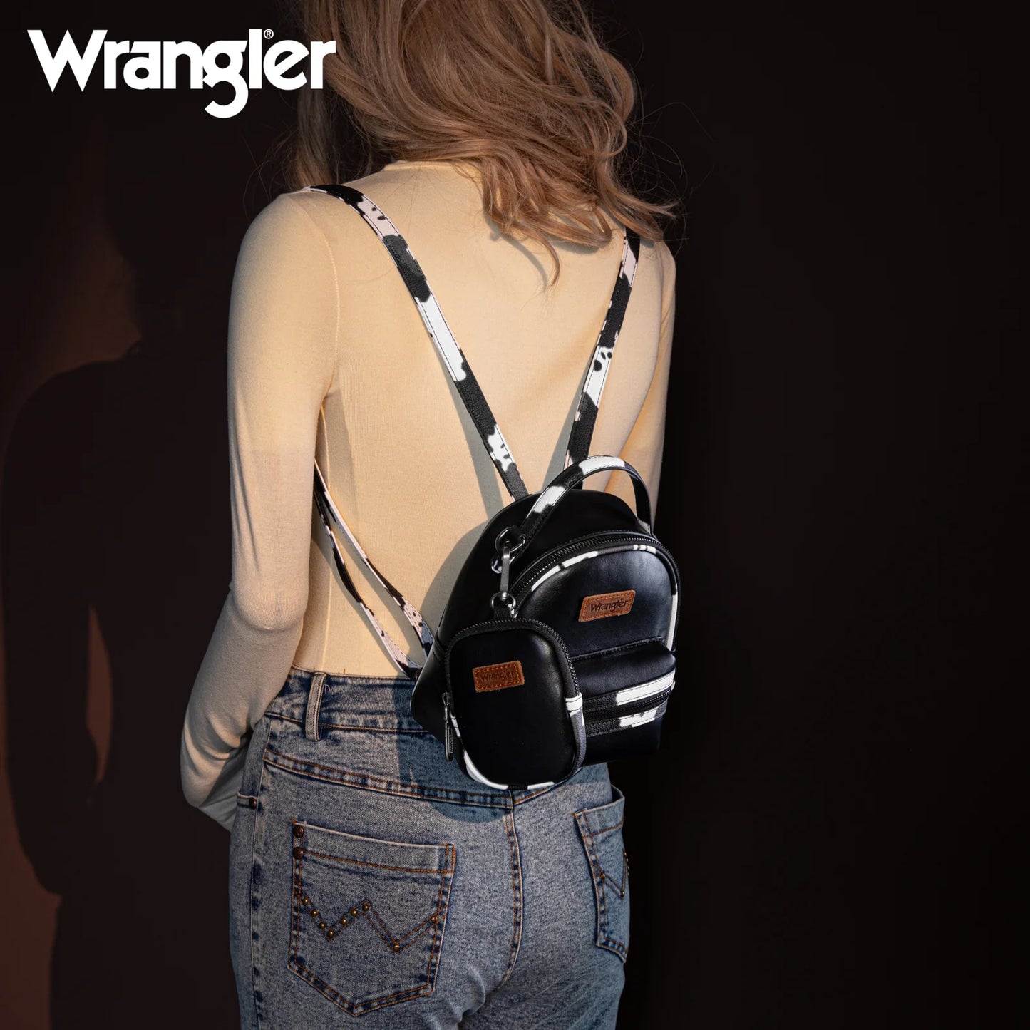 Wrangler Cow Print Mini Backpack (Black)
