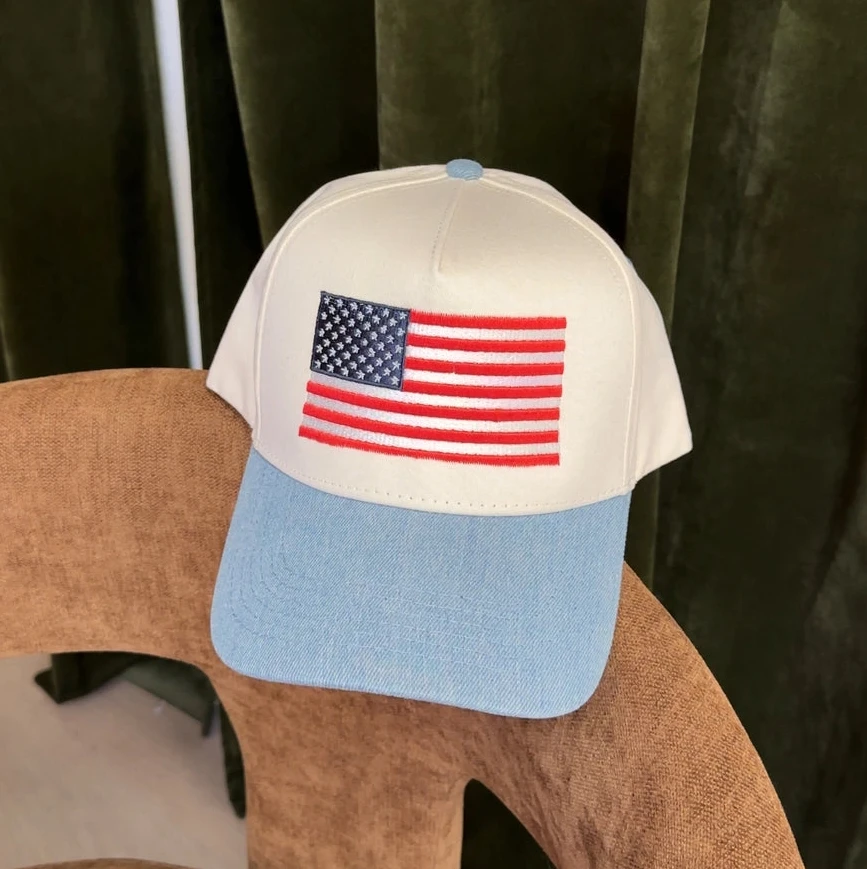 American Flag Denim Trucker Hat