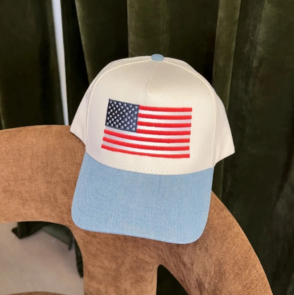American Flag Denim Trucker Hat