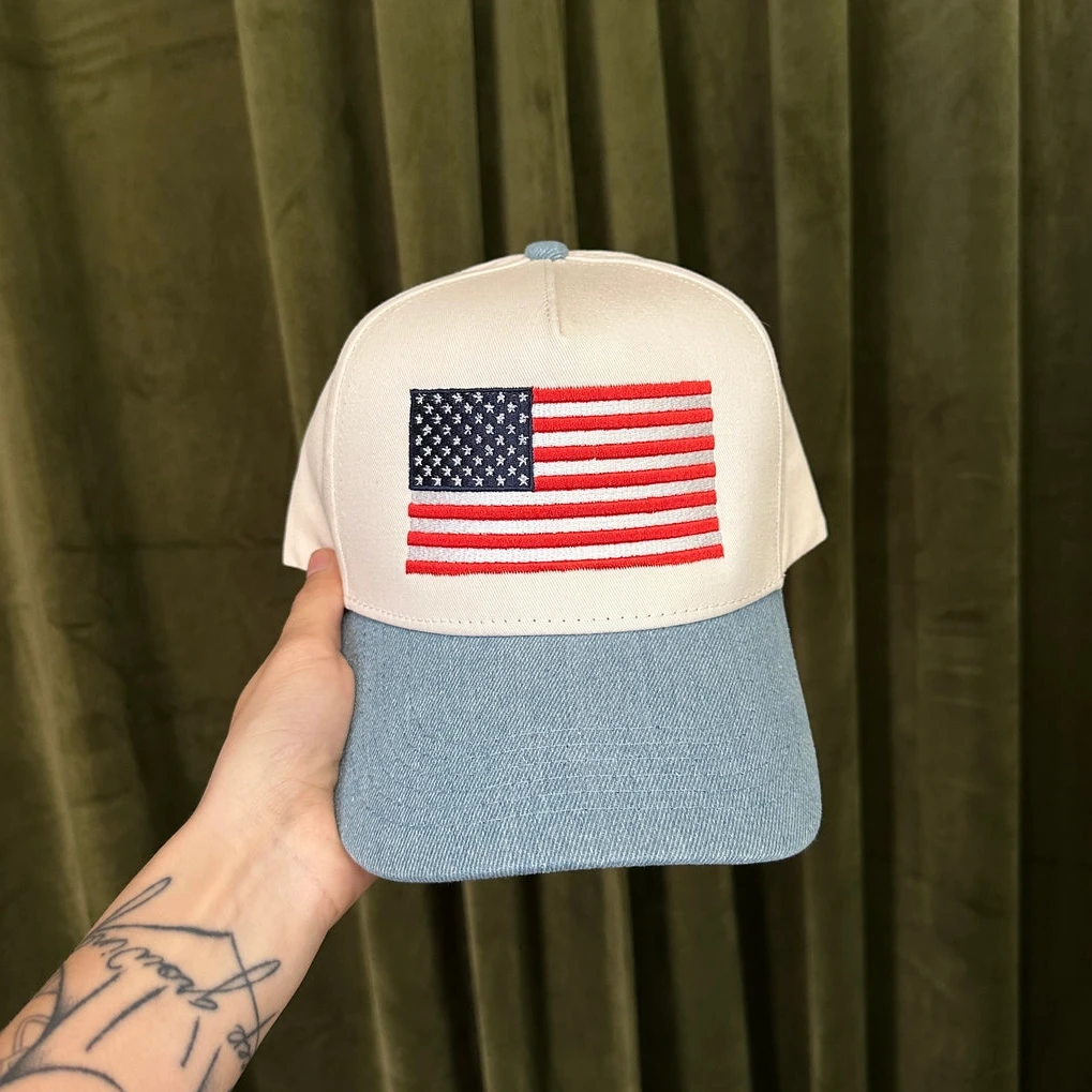 American Flag Denim Trucker Hat