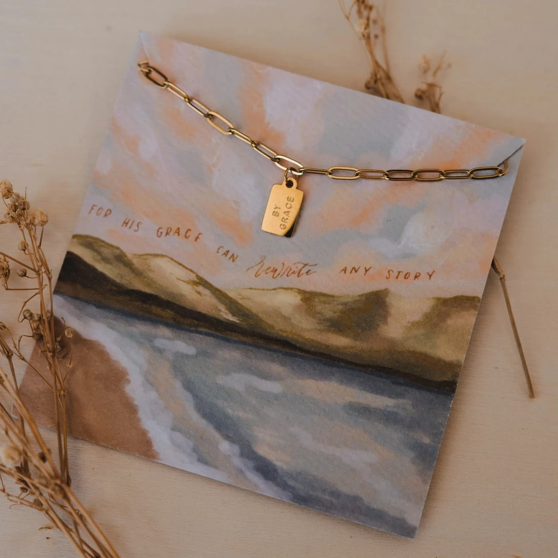 By Grace mini tag necklace gold dipped faith inspired christian women jewelry