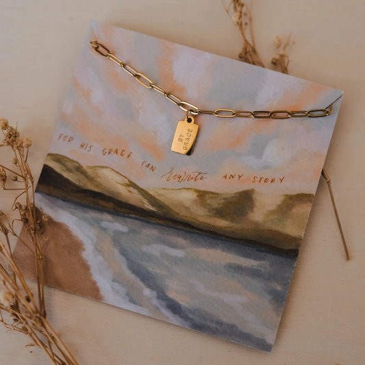 By Grace mini tag necklace gold dipped faith inspired christian women jewelry
