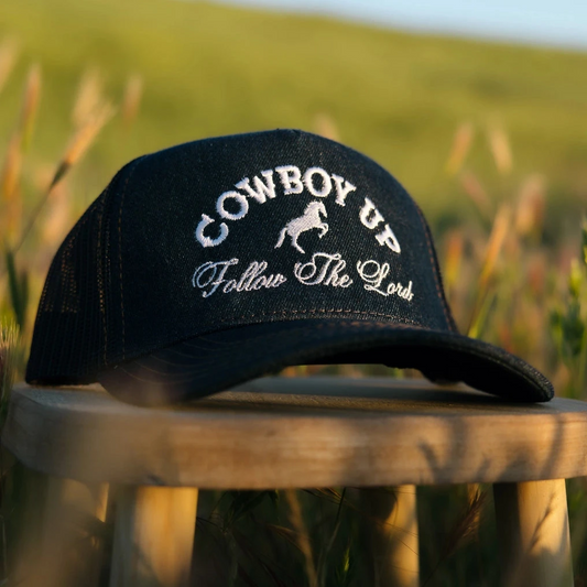 Cowboy Up Denim Trucker Hat