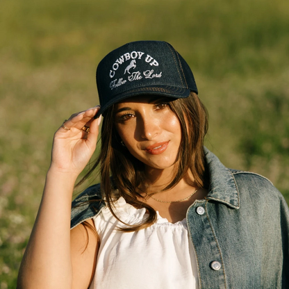 Cowboy Up Denim Trucker Hat