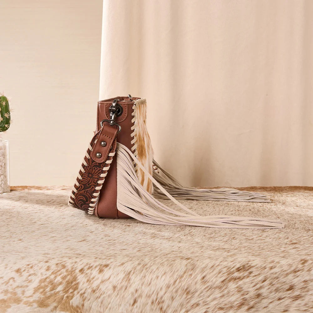Cowhide Fringe Crossbody | Brown
