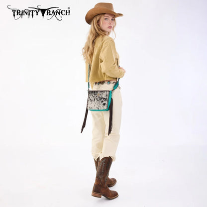 Cowhide Fringe Crossbody | Turquoise