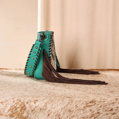 Cowhide Fringe Crossbody | Turquoise