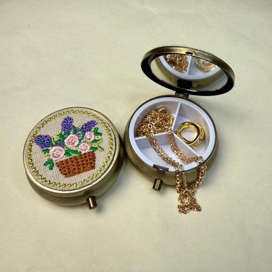 Floral Embroidery Mini Jewelry Box