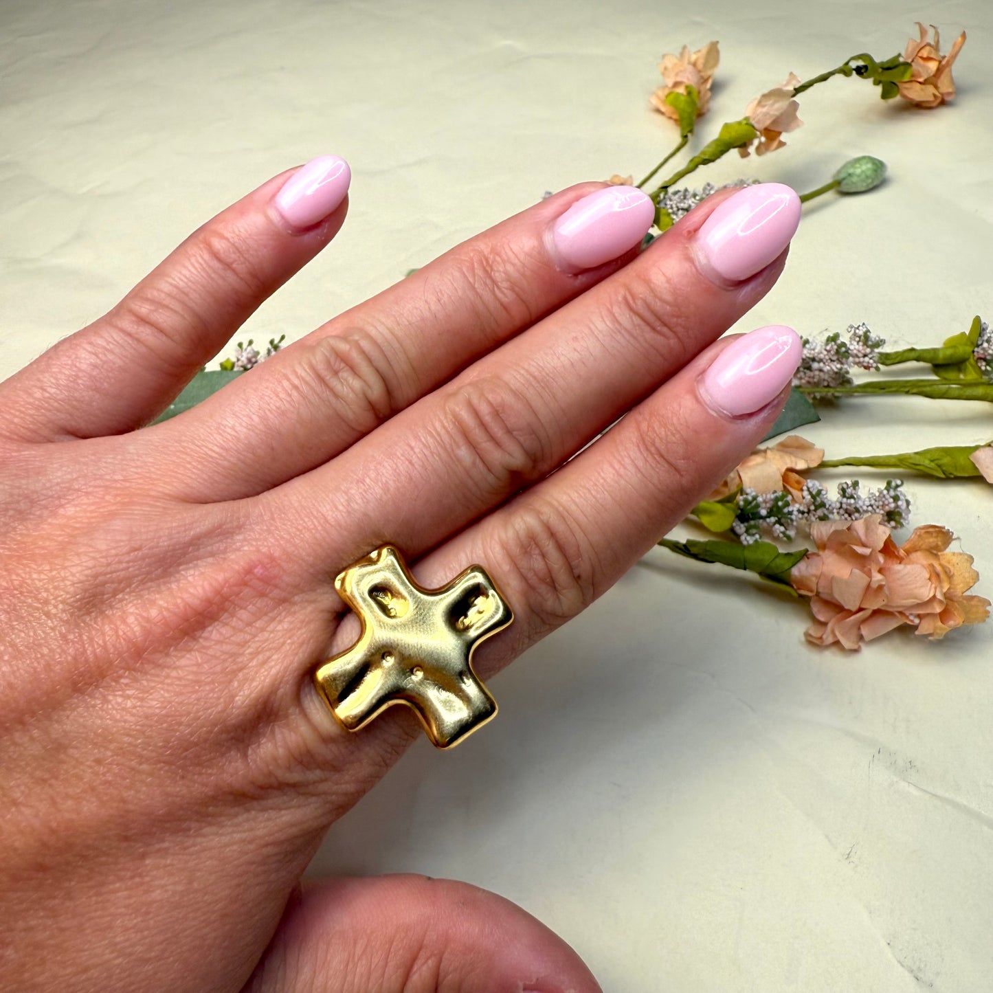 Hammered Cross Ring