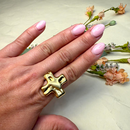 Hammered Cross Ring