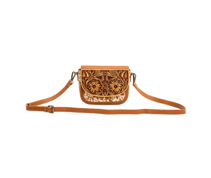 Western women's genuine cowhide hand tooled crossbody purse