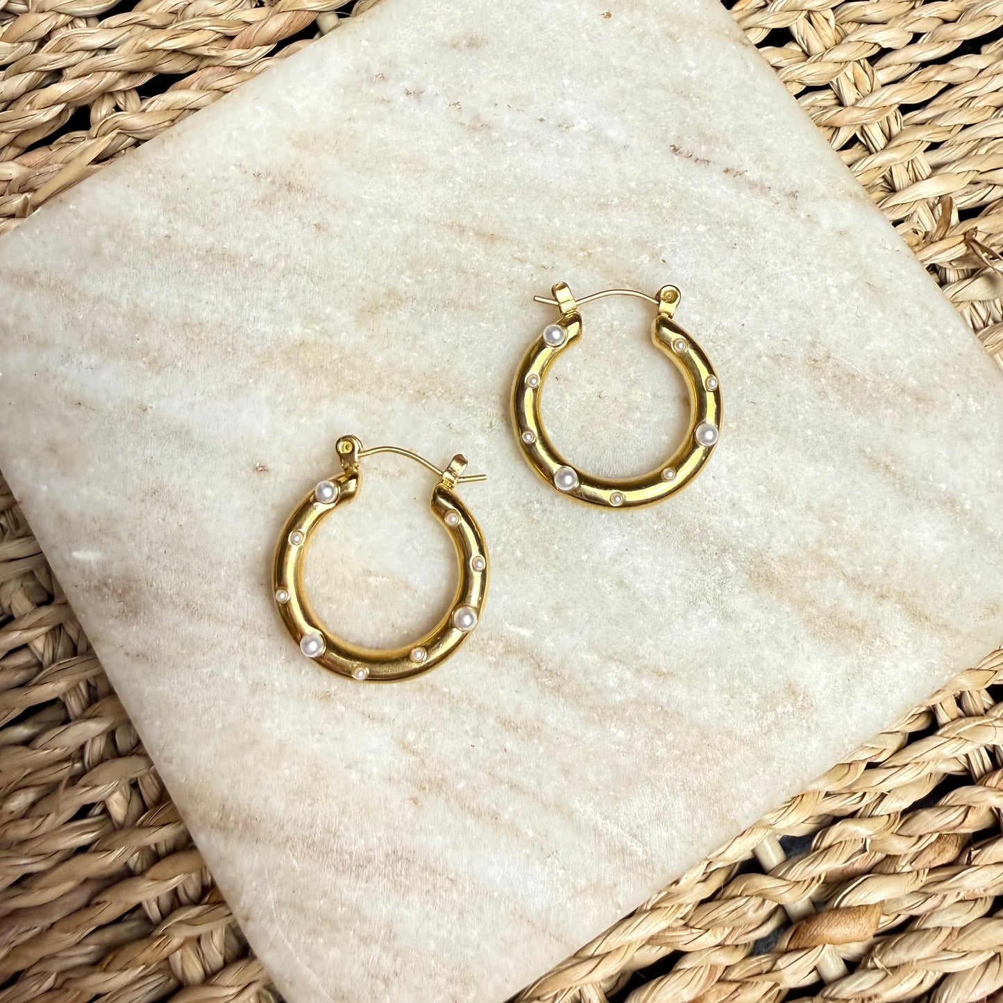 Heavenly Pearl Hoops | 18K Gold Plated