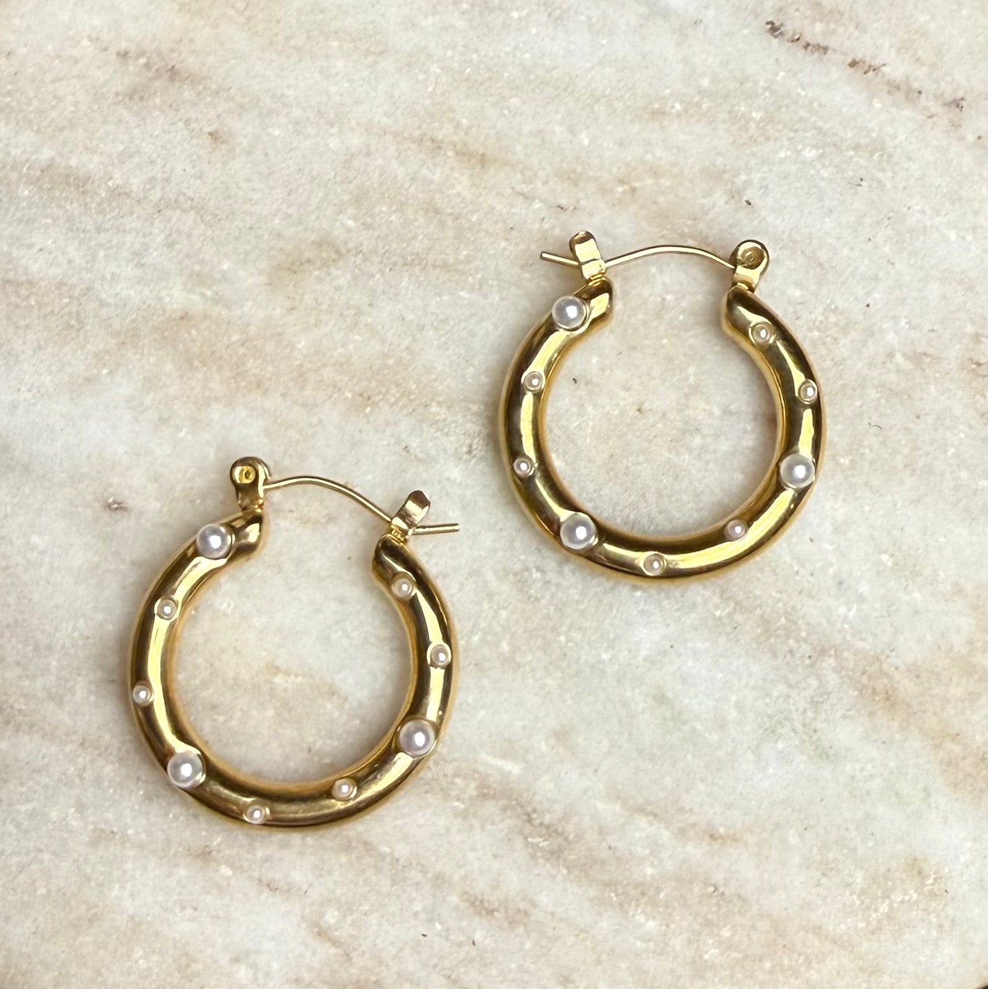 Heavenly Pearl Hoops | 18K Gold Plated