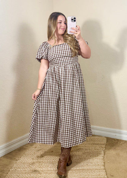 Maple Gingham Midi Dress