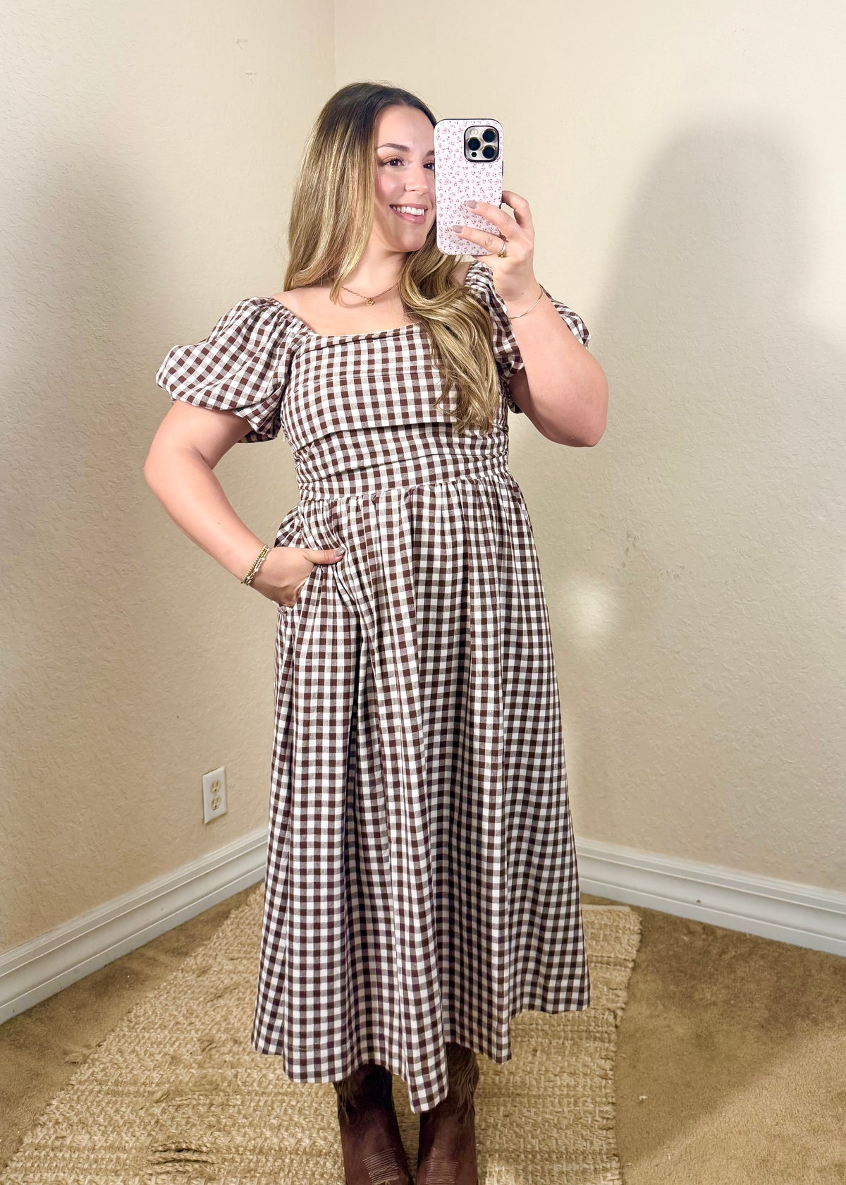 Maple Gingham Midi Dress