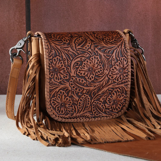 Montana West Tooled Fringe Crossbody | Light Brown