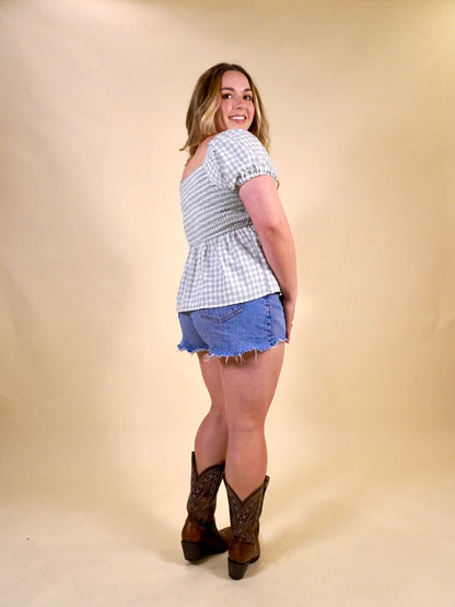 Sage Gingham Babydoll Top