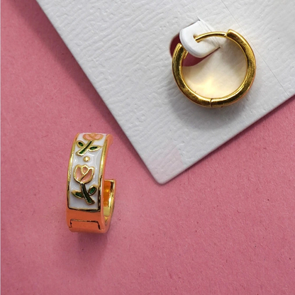 Tulip Enamel Huggie Hoops