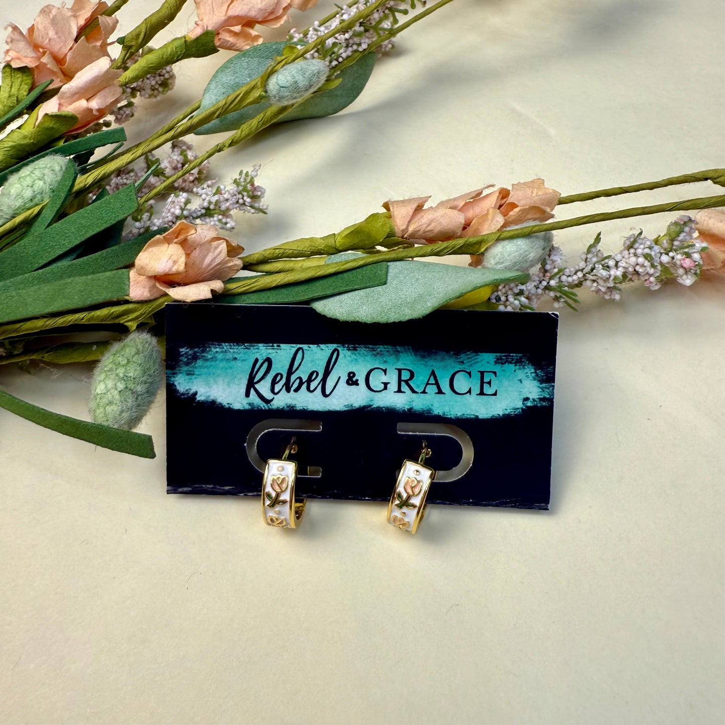 Tulip Enamel Huggie Hoops