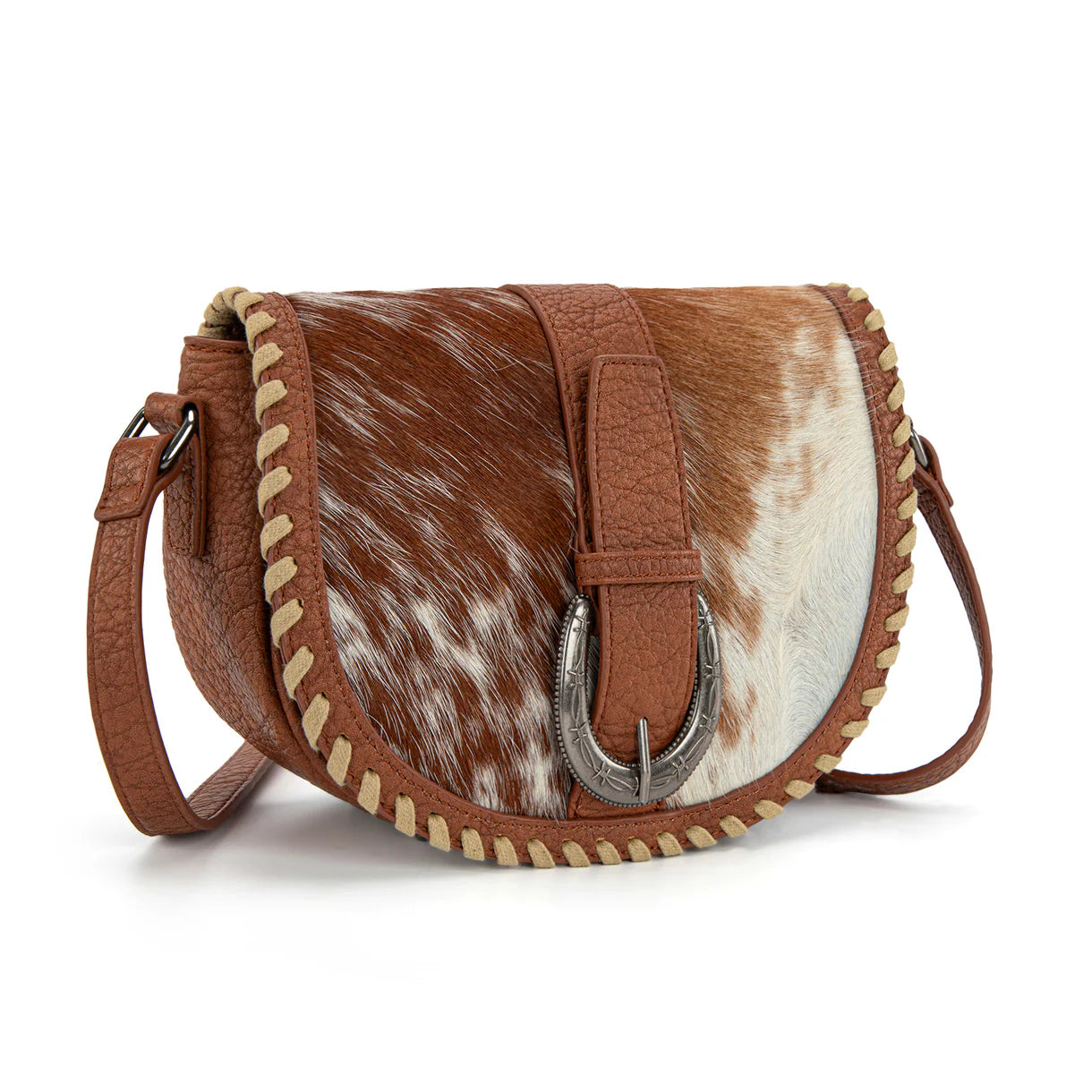Western Cowhide Saddle Crossbody | Brown