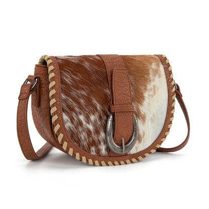 Western Cowhide Saddle Crossbody | Brown