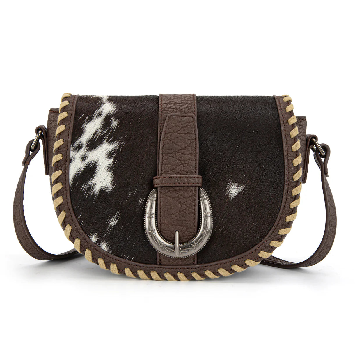 Western Cowhide Saddle Crossbody | Coffee
