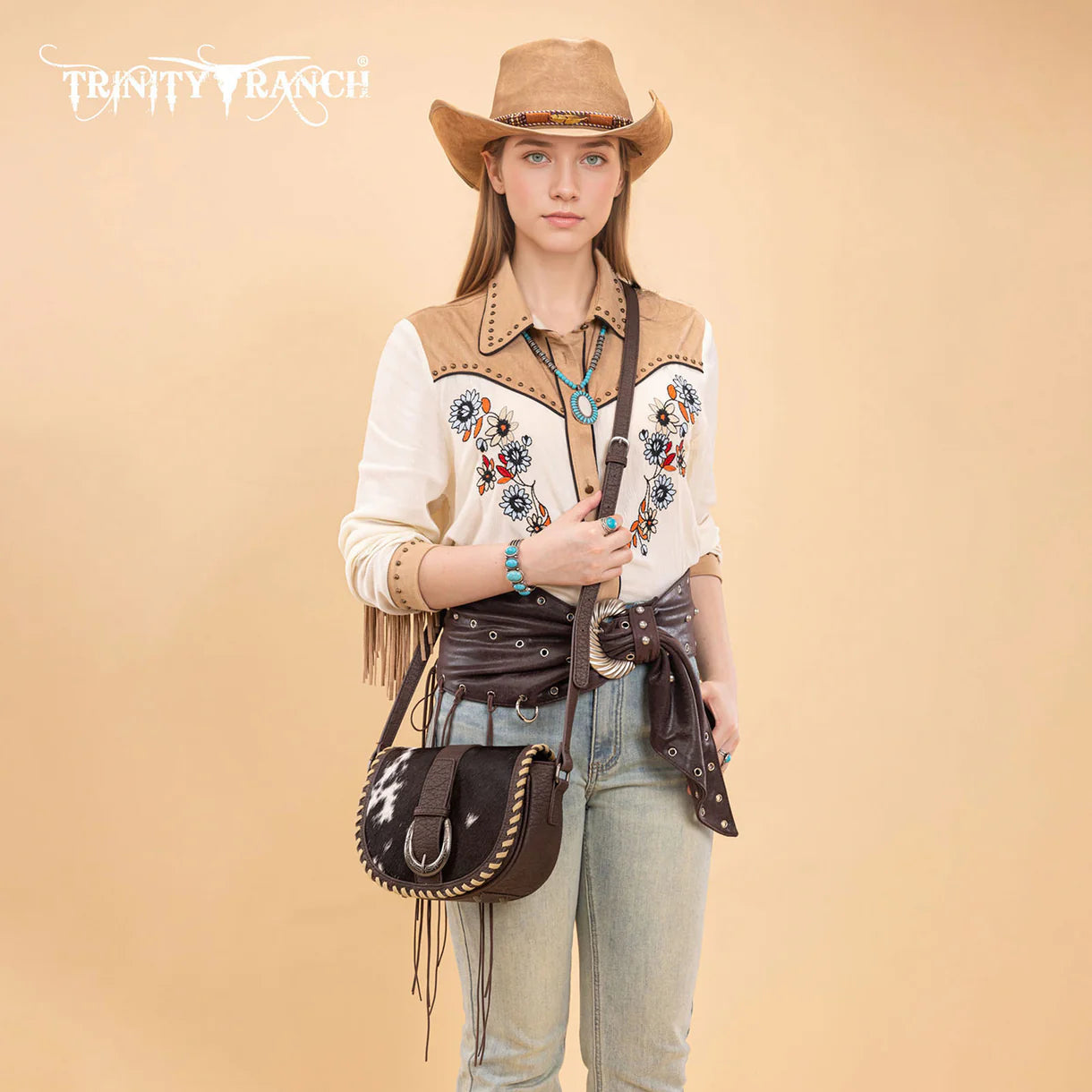 Western Cowhide Saddle Crossbody | Coffee