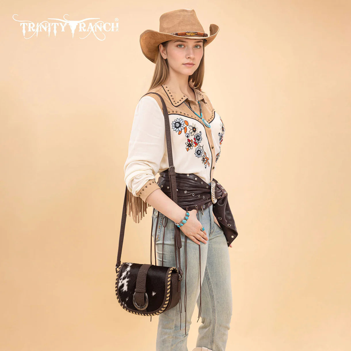 Western Cowhide Saddle Crossbody | Coffee