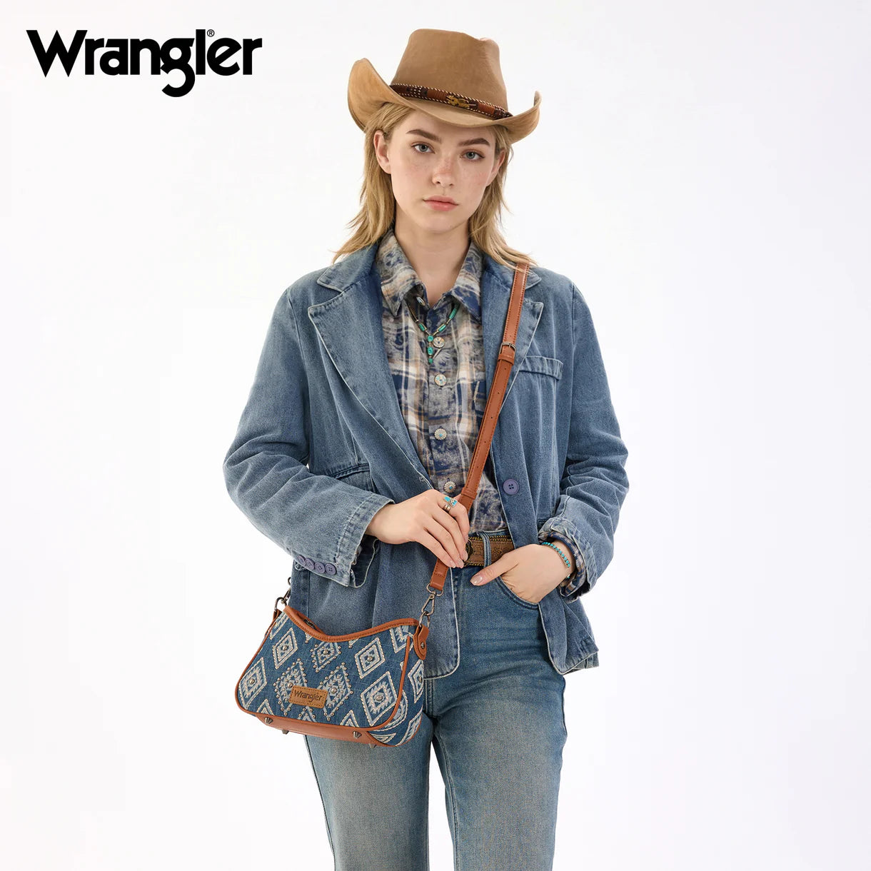 Wrangler Aztec Studded Denim Shoulder Bag | Jean