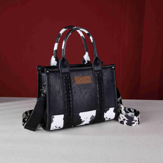Wrangler Cow Print Crossbody Tote (Black)