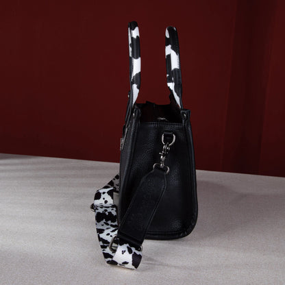 Wrangler Cow Print Crossbody Tote (Black)
