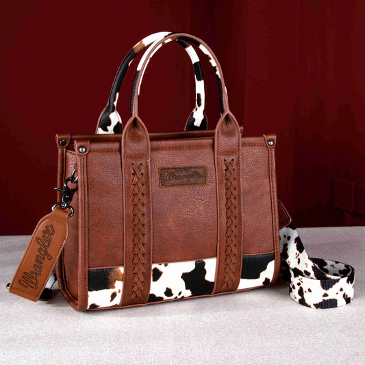 Wrangler Cow Print Trimmed Crossbody Tote | Brown
