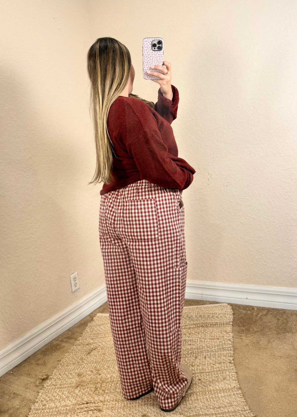 Cherry red gingham Cherry Pie pants for women