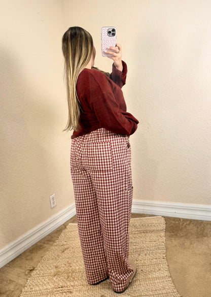 Cherry red gingham Cherry Pie pants for women