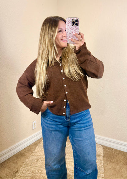 Chocolate brown Fallon button cardigan for women