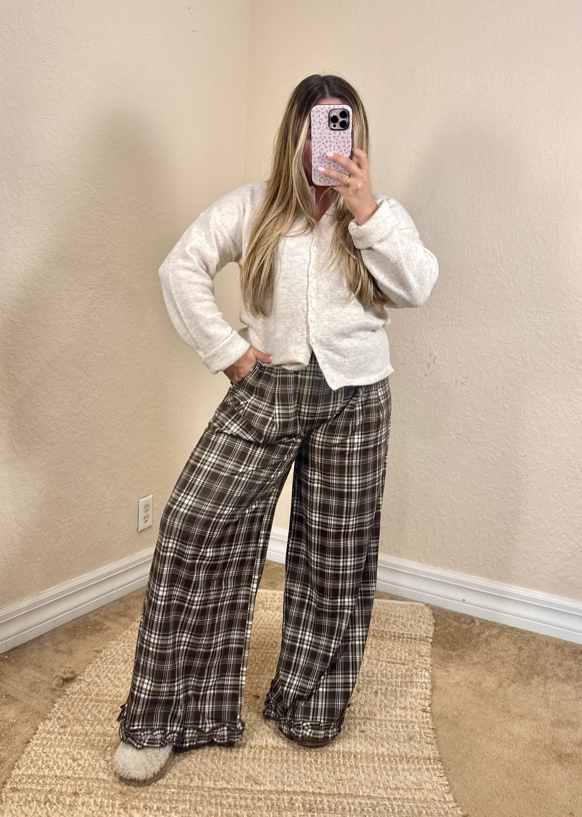 Oatmeal button cardigan styled with jeans for an everyday fall outfit