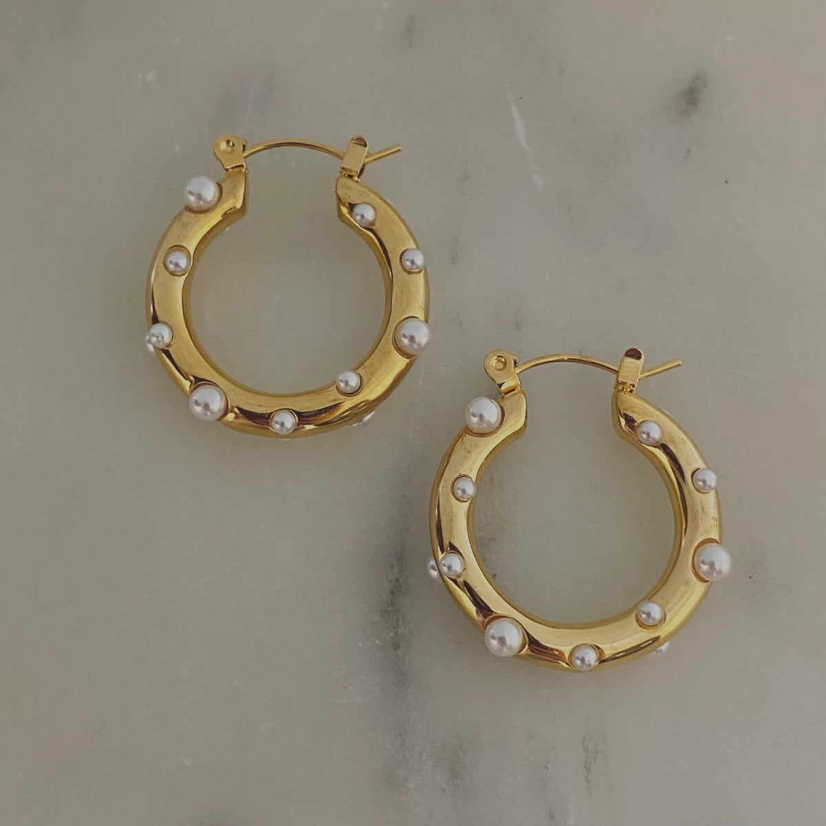 Heavenly Pearl Hoops | 18K Gold Plated