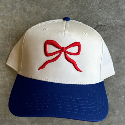 usa trucker hat with bow details perfect for summer vacay and patriotic parties