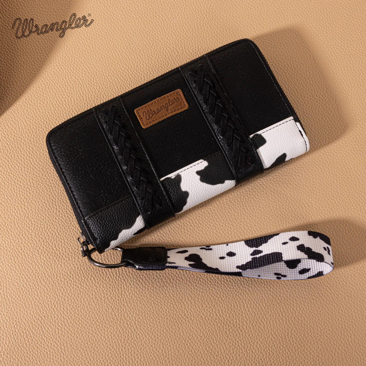 Wrangler Cow Print Trimmed Wallet | Black