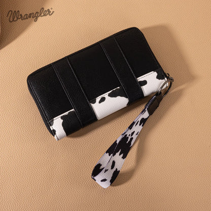 Wrangler Cow Print Trimmed Wallet | Black