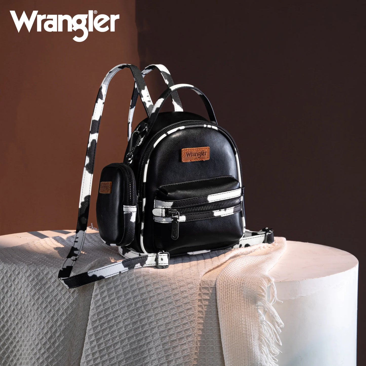 Wrangler Cow Print Mini Backpack (Black)